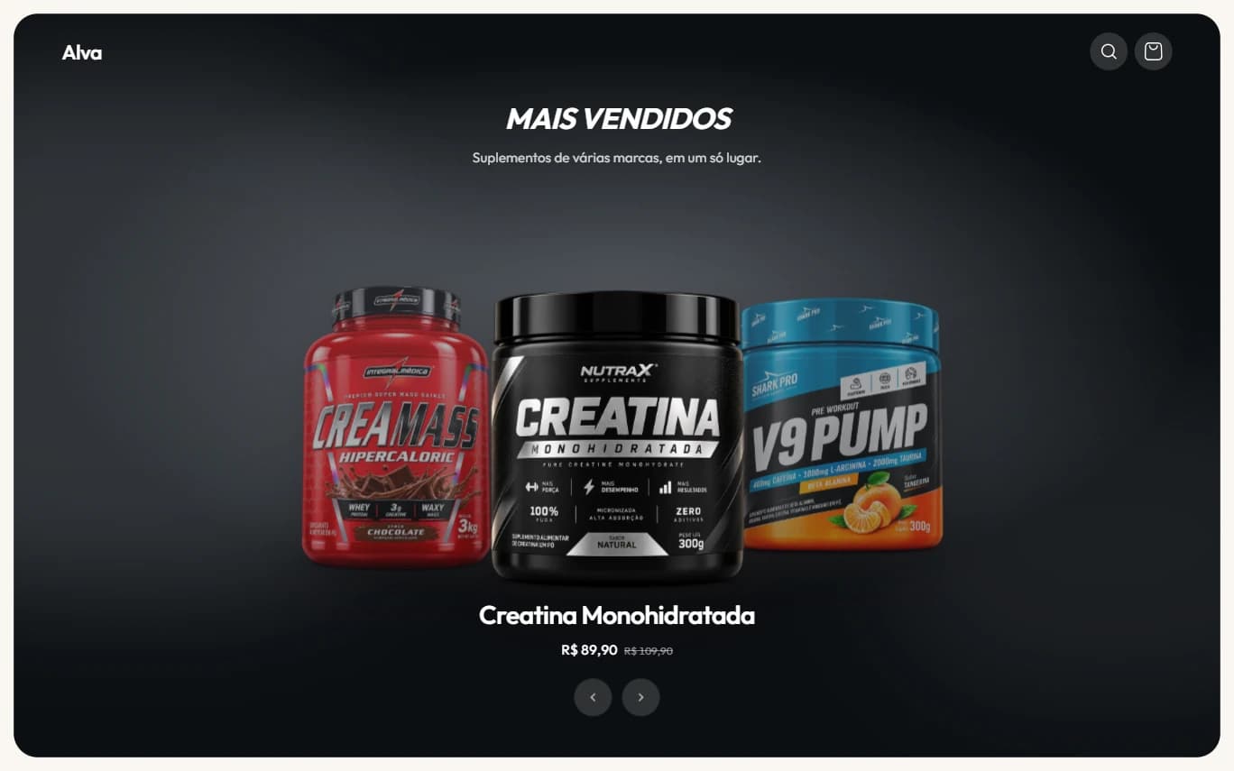 Catálogo Fluxo: página de produtos com mais vendidos e WhatsApp